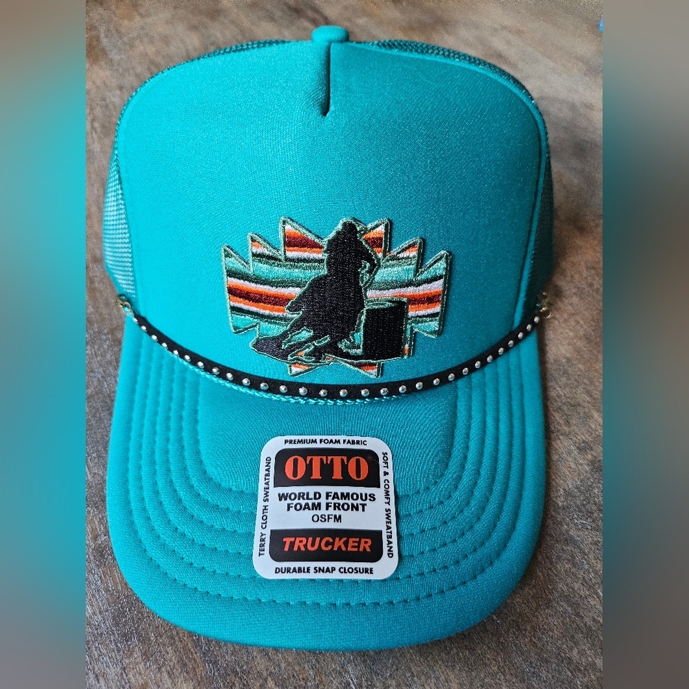 NWT OTTO  Turquoisr Snapback Trucker Hat Horse Barrel Racer Embroidered Patches